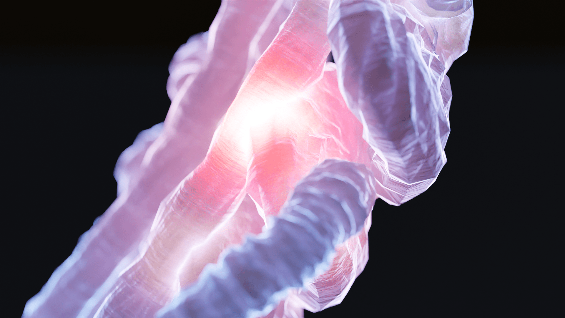 This is a close up image of a nerve axon, showing a glowing center where the nerve propagates.